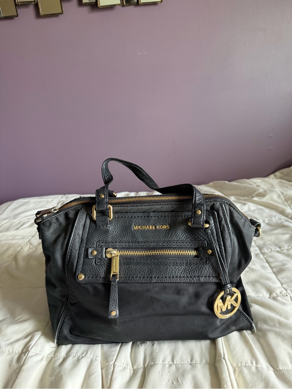 Michael Kors Black Satchel with Gold Hardware and MK Charm